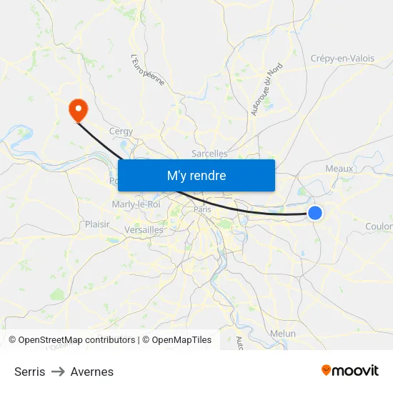 Serris to Avernes map