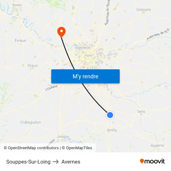 Souppes-Sur-Loing to Avernes map