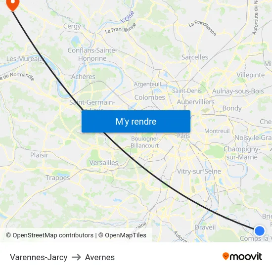 Varennes-Jarcy to Avernes map