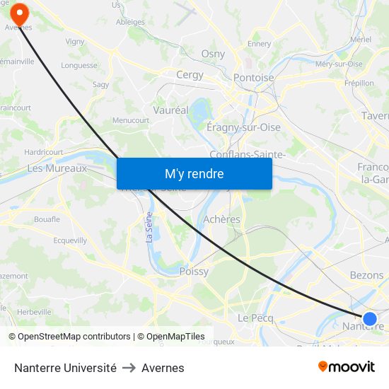 Nanterre Université to Avernes map