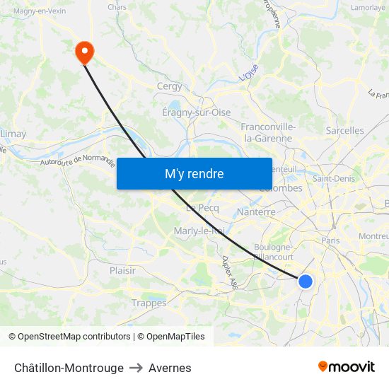 Châtillon-Montrouge to Avernes map