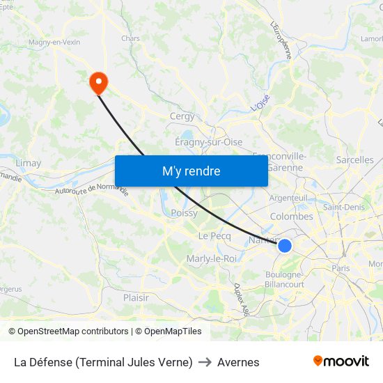 La Défense (Terminal Jules Verne) to Avernes map
