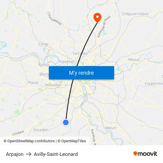 Arpajon to Avilly-Saint-Leonard map