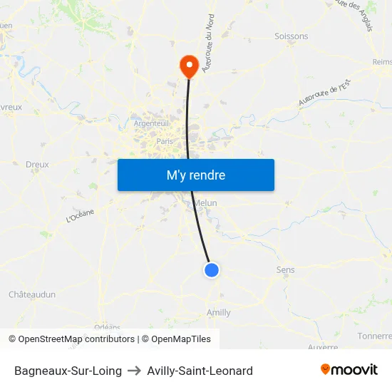 Bagneaux-Sur-Loing to Avilly-Saint-Leonard map