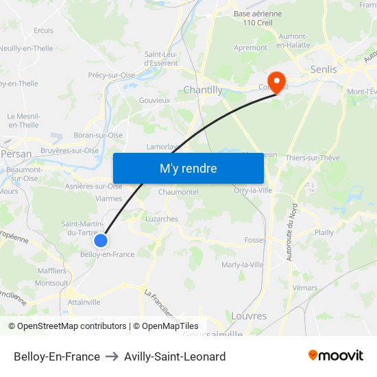 Belloy-En-France to Avilly-Saint-Leonard map