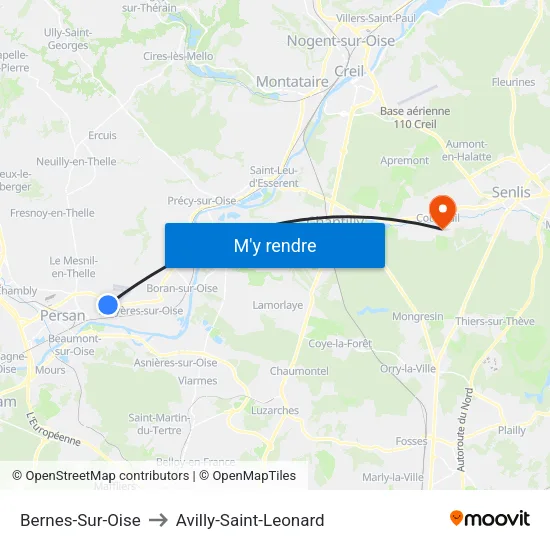 Bernes-Sur-Oise to Avilly-Saint-Leonard map