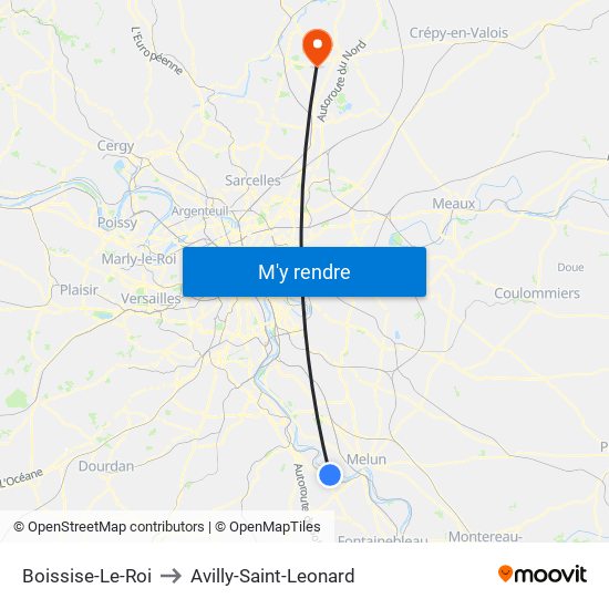 Boissise-Le-Roi to Avilly-Saint-Leonard map