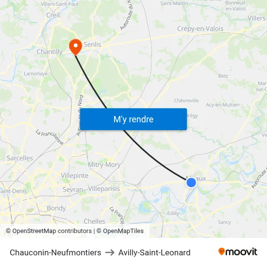 Chauconin-Neufmontiers to Avilly-Saint-Leonard map