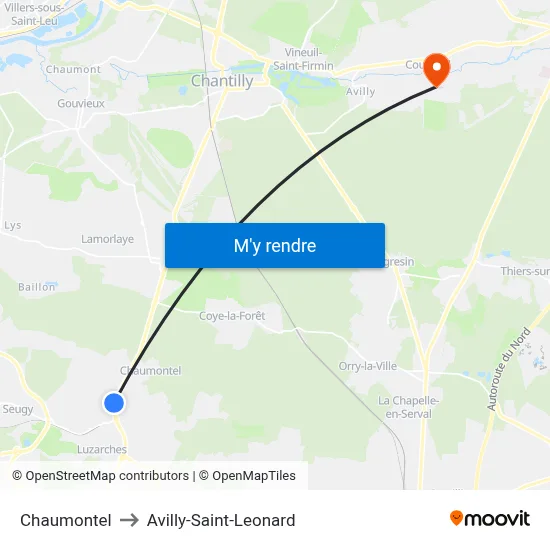 Chaumontel to Avilly-Saint-Leonard map