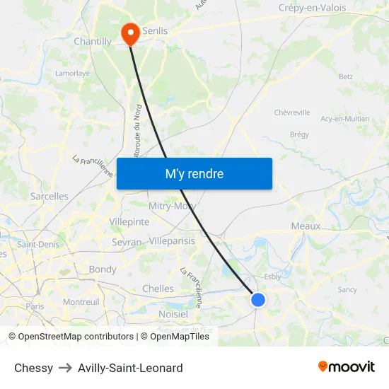 Chessy to Avilly-Saint-Leonard map