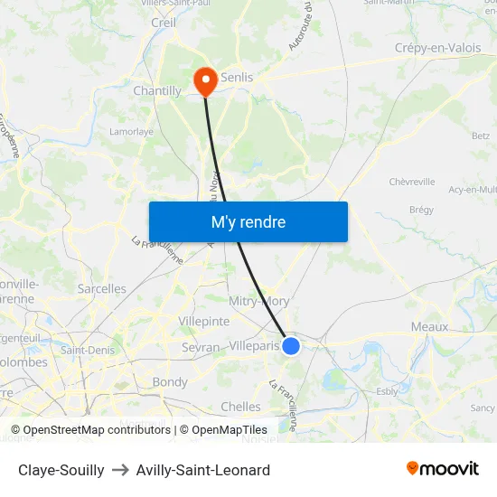 Claye-Souilly to Avilly-Saint-Leonard map