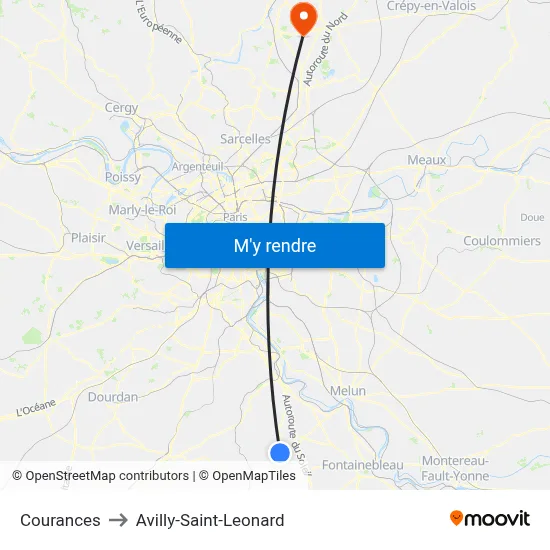 Courances to Avilly-Saint-Leonard map