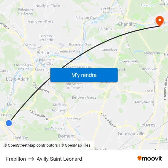 Frepillon to Avilly-Saint-Leonard map