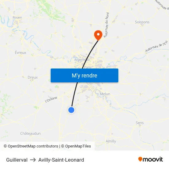 Guillerval to Avilly-Saint-Leonard map