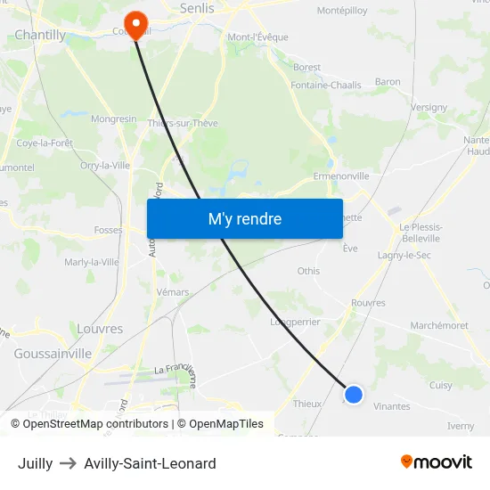 Juilly to Avilly-Saint-Leonard map