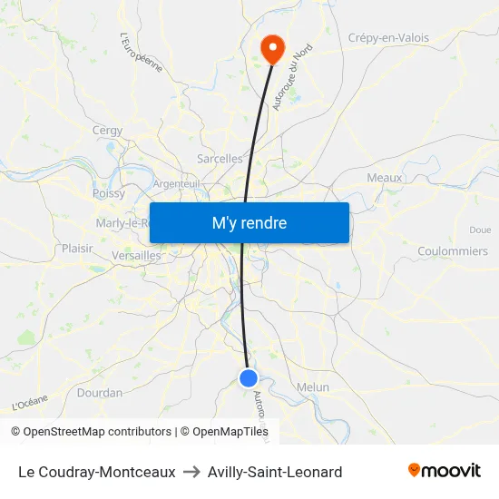 Le Coudray-Montceaux to Avilly-Saint-Leonard map