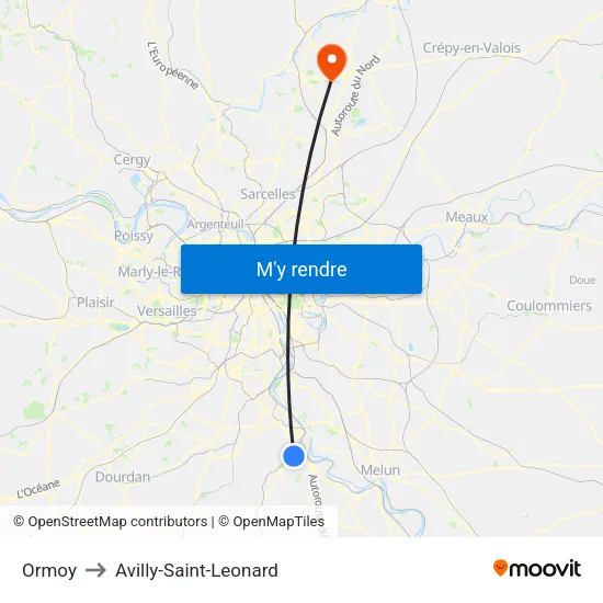 Ormoy to Avilly-Saint-Leonard map