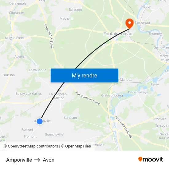 Amponville to Avon map