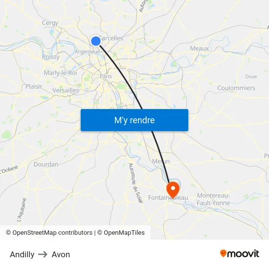 Andilly to Avon map
