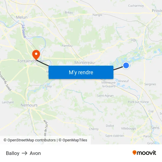 Balloy to Avon map
