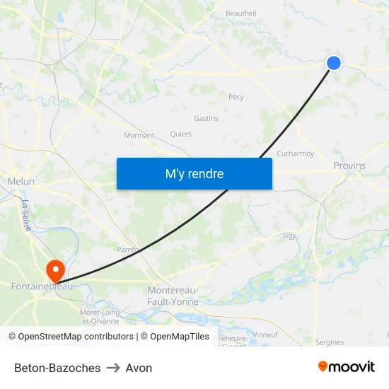 Beton-Bazoches to Avon map