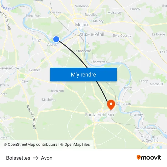 Boissettes to Avon map