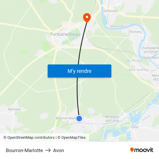 Bourron-Marlotte to Avon map