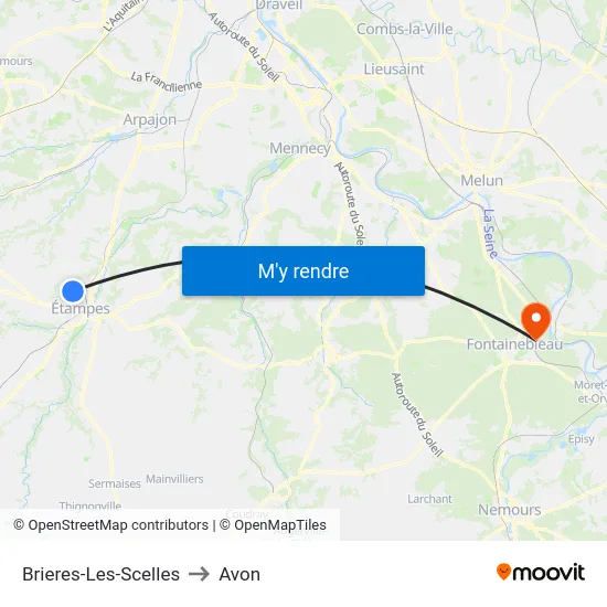 Brieres-Les-Scelles to Avon map