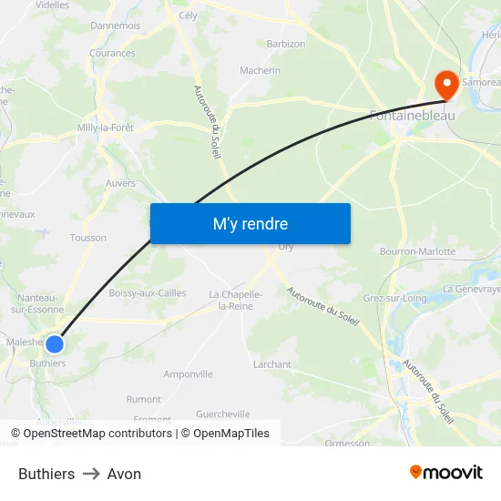 Buthiers to Avon map