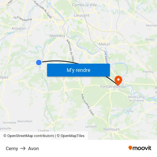Cerny to Avon map