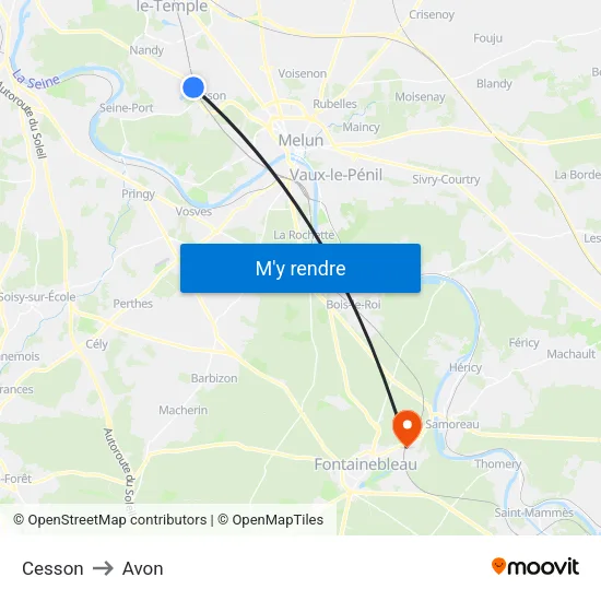 Cesson to Avon map