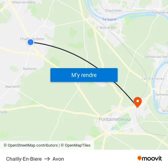 Chailly-En-Biere to Avon map