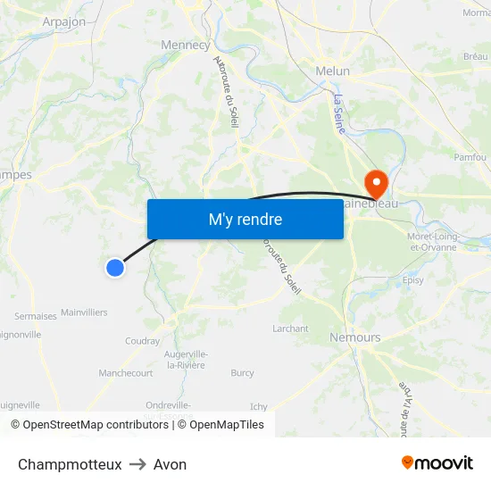 Champmotteux to Avon map