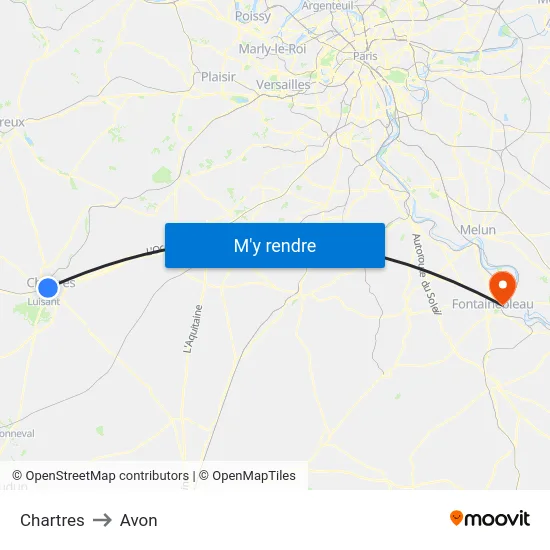 Chartres to Avon map