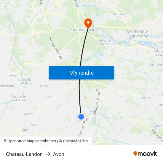 Chateau-Landon to Avon map