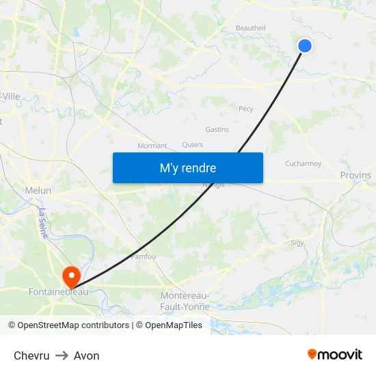 Chevru to Avon map