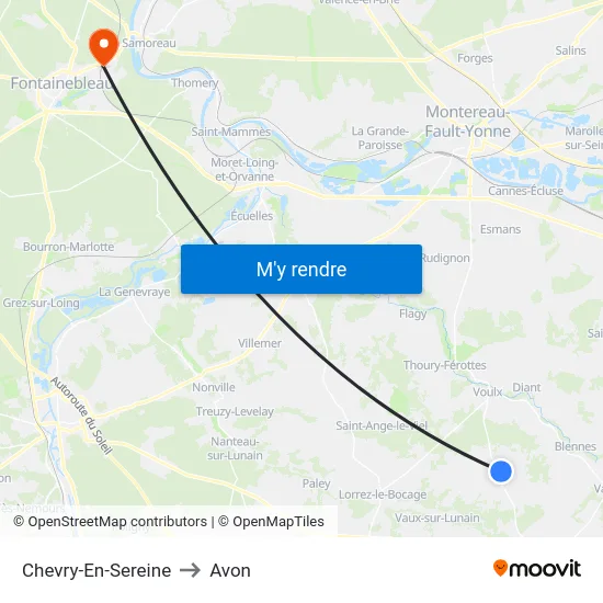Chevry-En-Sereine to Avon map