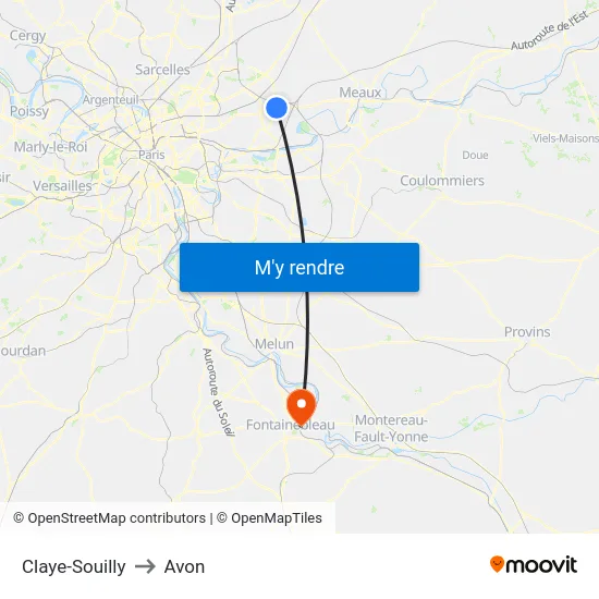 Claye-Souilly to Avon map