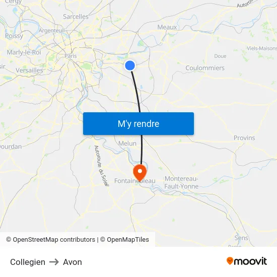 Collegien to Avon map