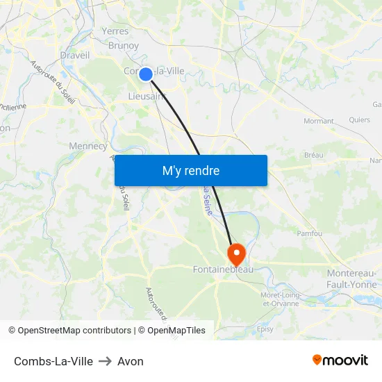 Combs-La-Ville to Avon map