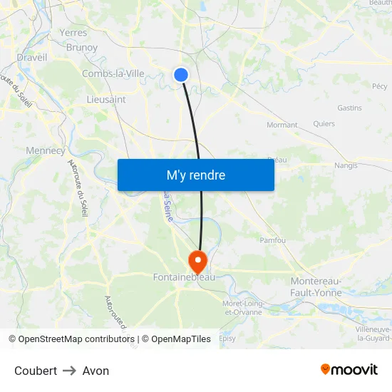 Coubert to Avon map