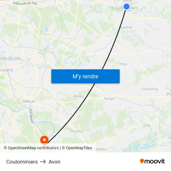 Coulommiers to Avon map