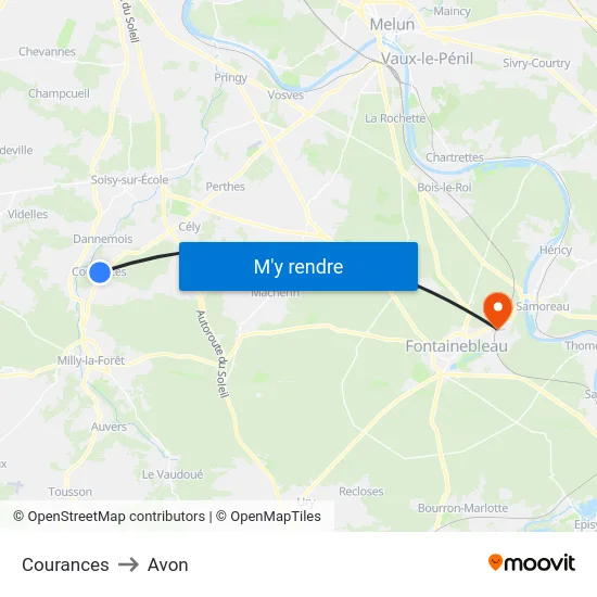 Courances to Avon map