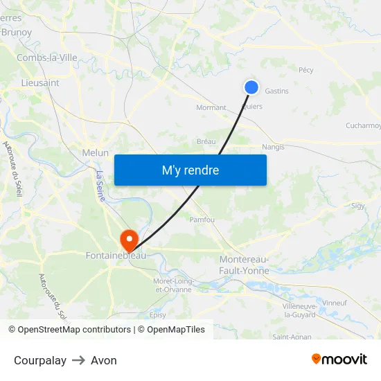 Courpalay to Avon map