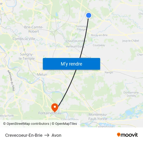 Crevecoeur-En-Brie to Avon map