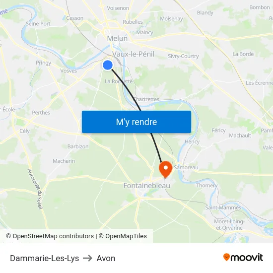 Dammarie-Les-Lys to Avon map