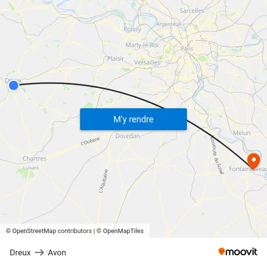 Dreux to Avon map