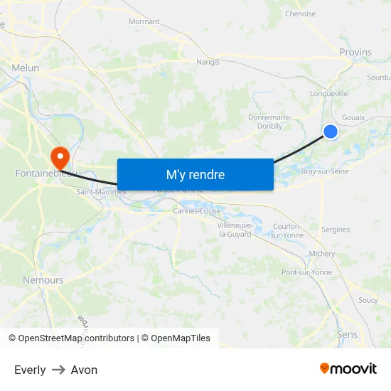 Everly to Avon map