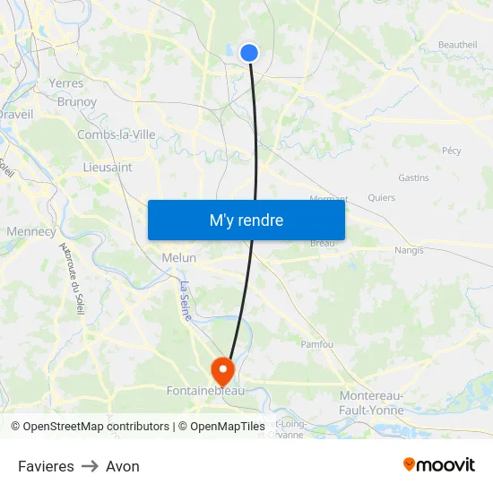 Favieres to Avon map