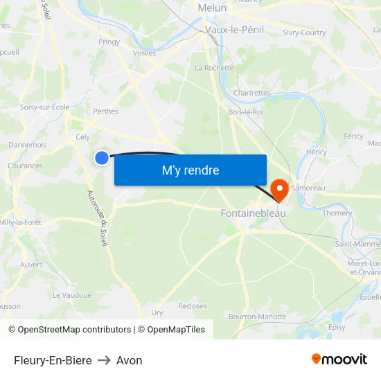 Fleury-En-Biere to Avon map